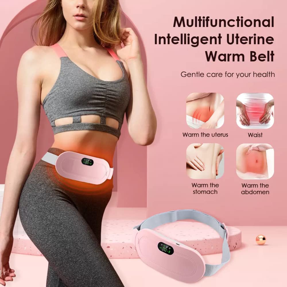 USB Rechargeable Uterine Warm Belt with 4-Speed Vibration – Heated Massage Pad for Period Cramps (Pink)